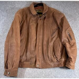 VINTAGE 90s Midway Leather Bomber Jacket Mens Brown Full Zip Moto Outdoor XL